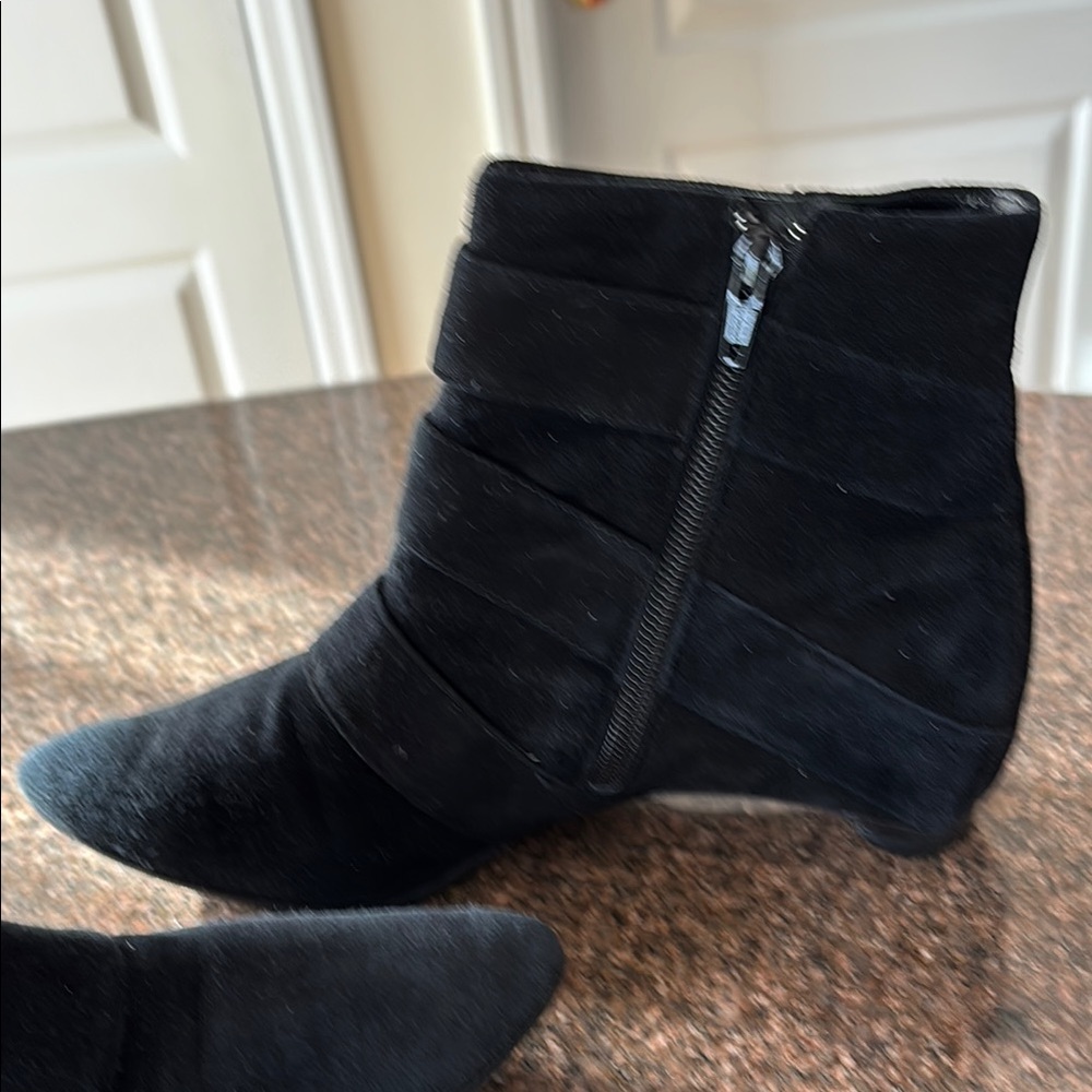 FABIO BUSCONI LADIES BLACK SUEDE SILVER BUCKLE BOOTIES-8 - Picture 10 of 12